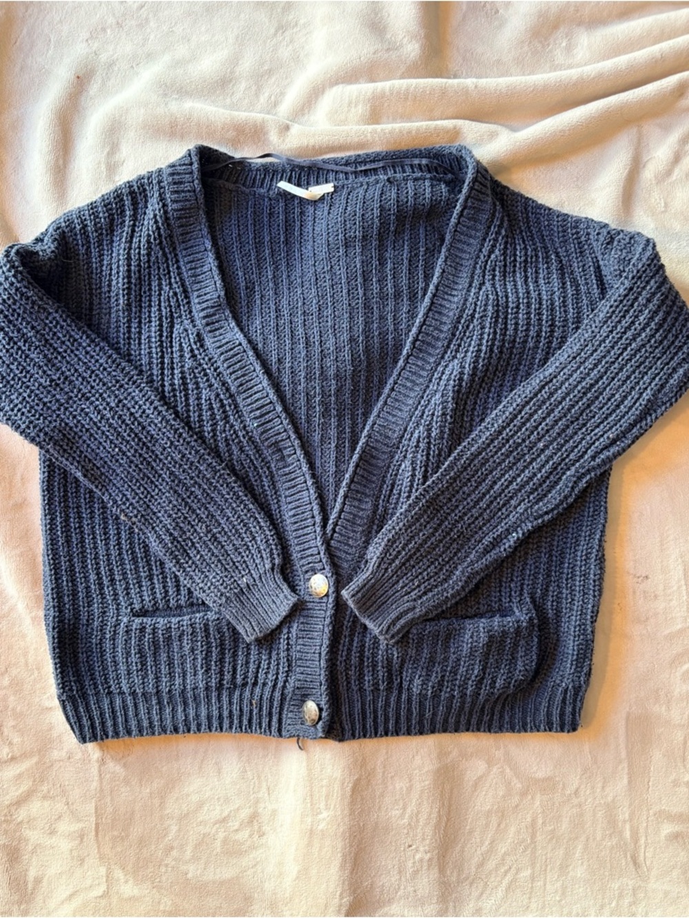 Vintage Free People Navy Button-Front Chunky Knit Cardigan Sweater | FP Beach